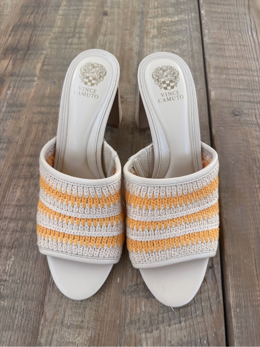 Vince Camuto Cream and Yellow Knit Slide Mules